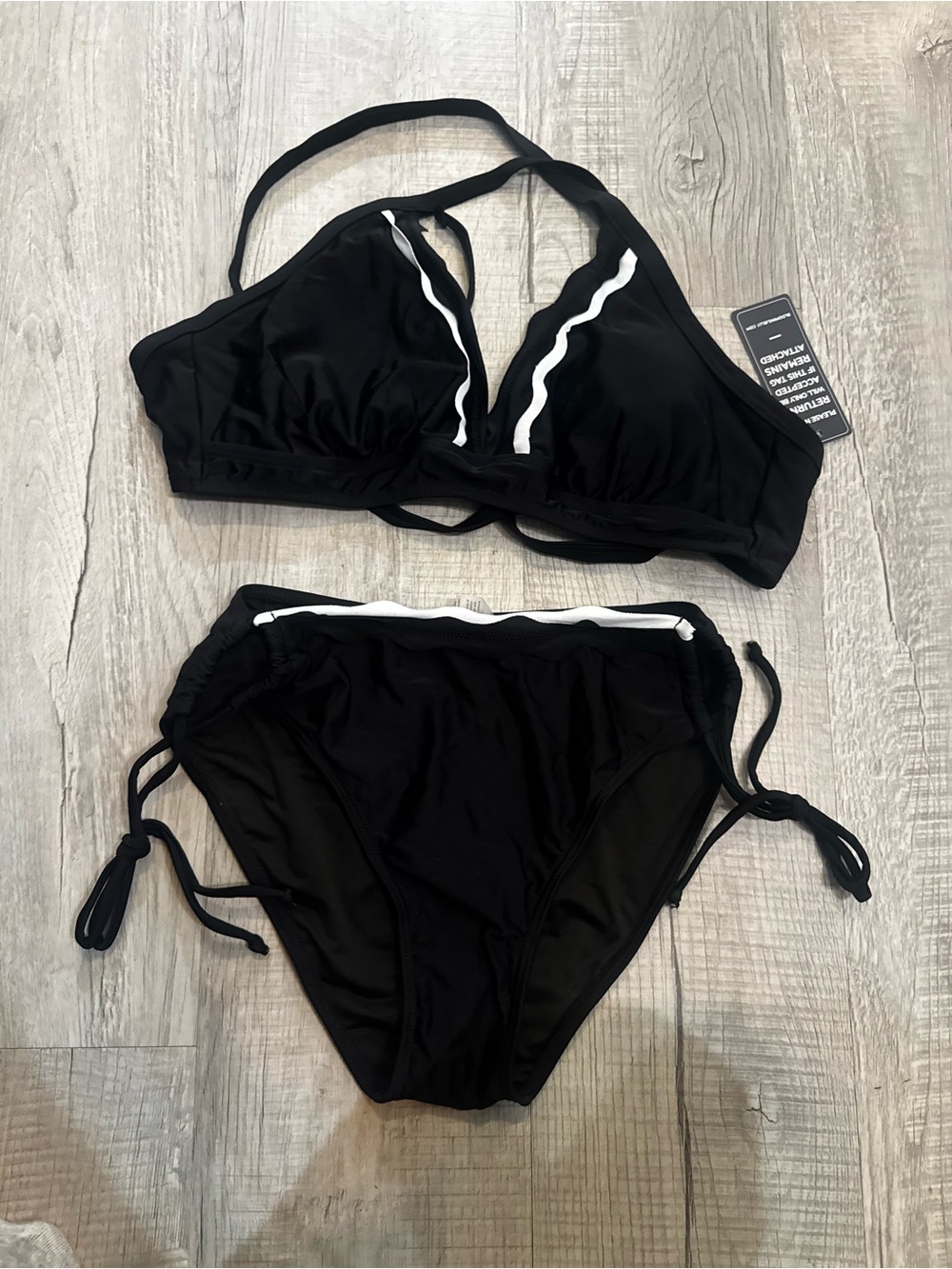 Black Halter Bikini Set with White Trim